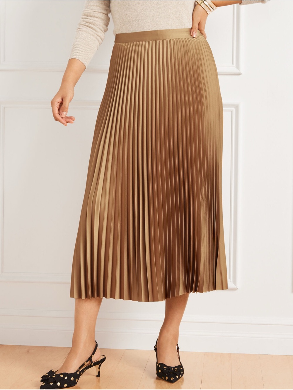 J. Crew Pleated Midi Skirt in Camel Brown